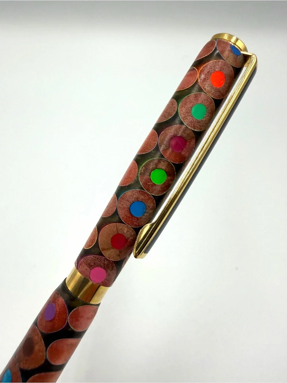 Custom Wood & Colored Pencil Resin Hand-Turned Ballpoint Pen